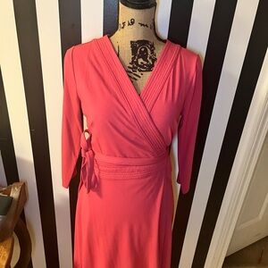 Ann Taylor Coral Pink Long Sleeve Wrap Dress